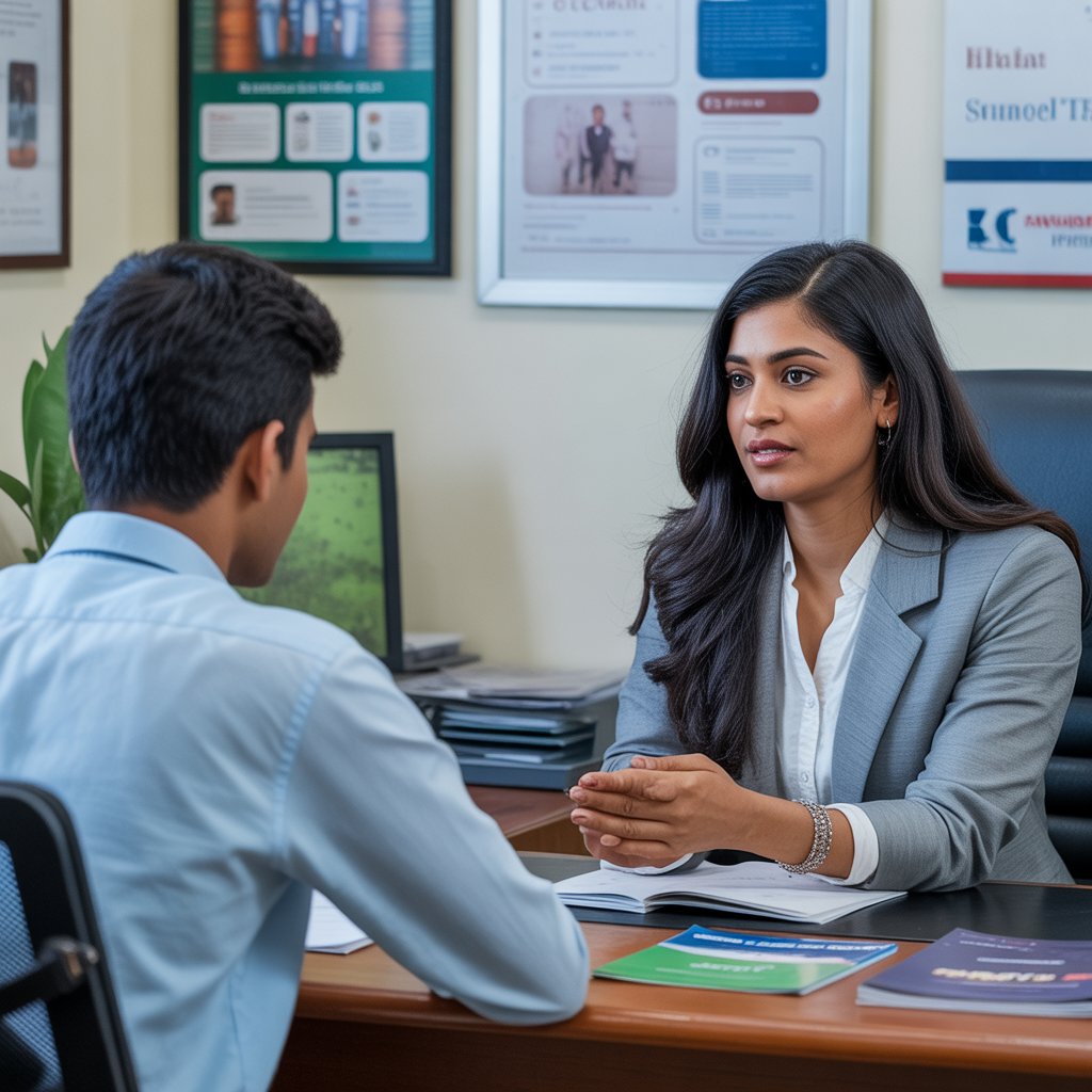 Professional counselor conducting consultation session with international students